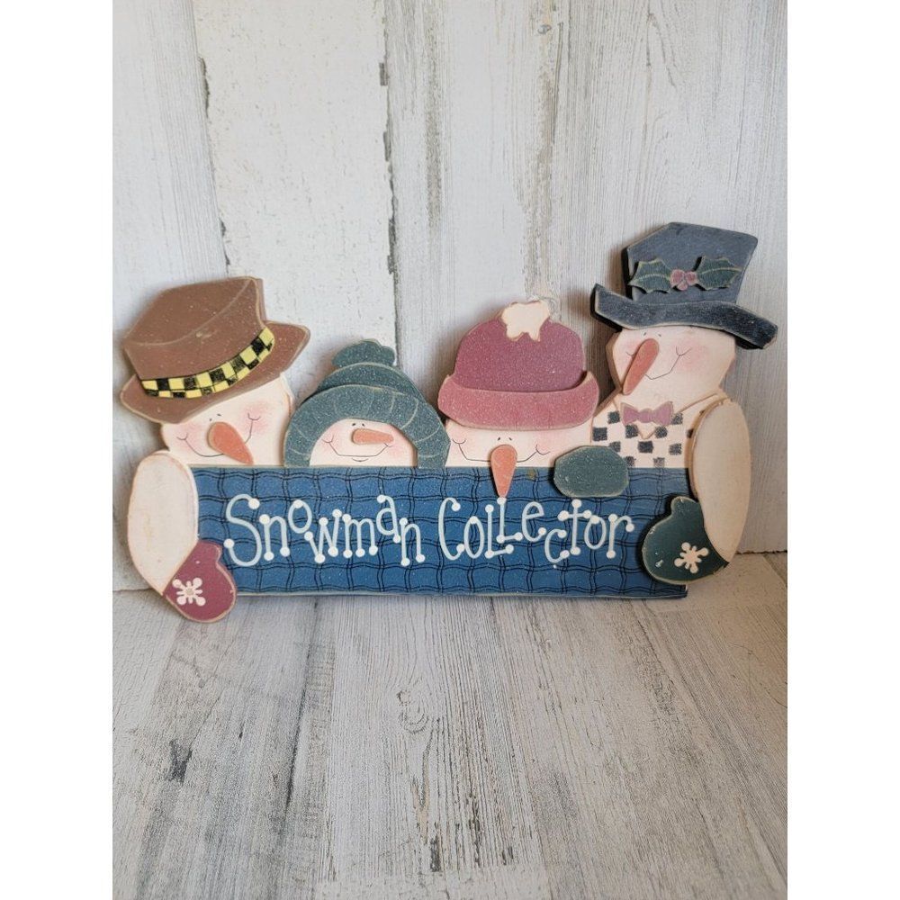 Wooden snowman collector sign family snowflake vintage rustic‎ wall decor